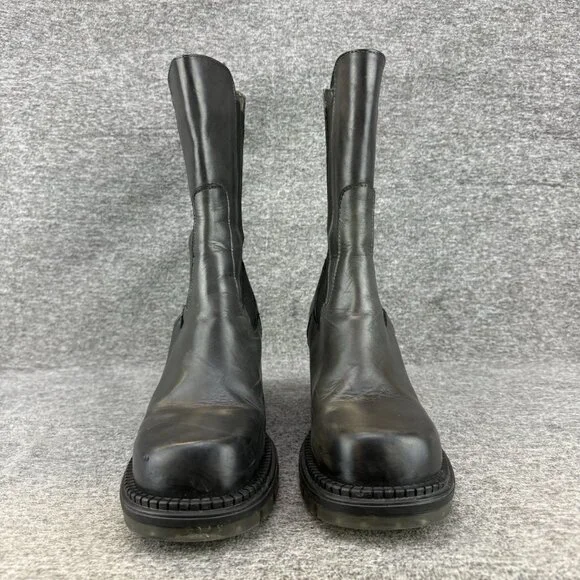 ✅Emanuele Crasto Boots Women's 39/8.5 Chunky Heel Mid Calf Grey Pull On Leather - Picture 5 of 11